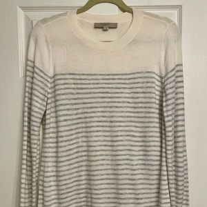 LOFT Grey and White Striped Tunic Sweater